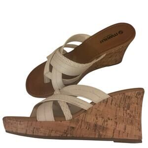 Makalu Nude Wedge Sandals Cork Heel Slide Criss Cross Strappy Size 8